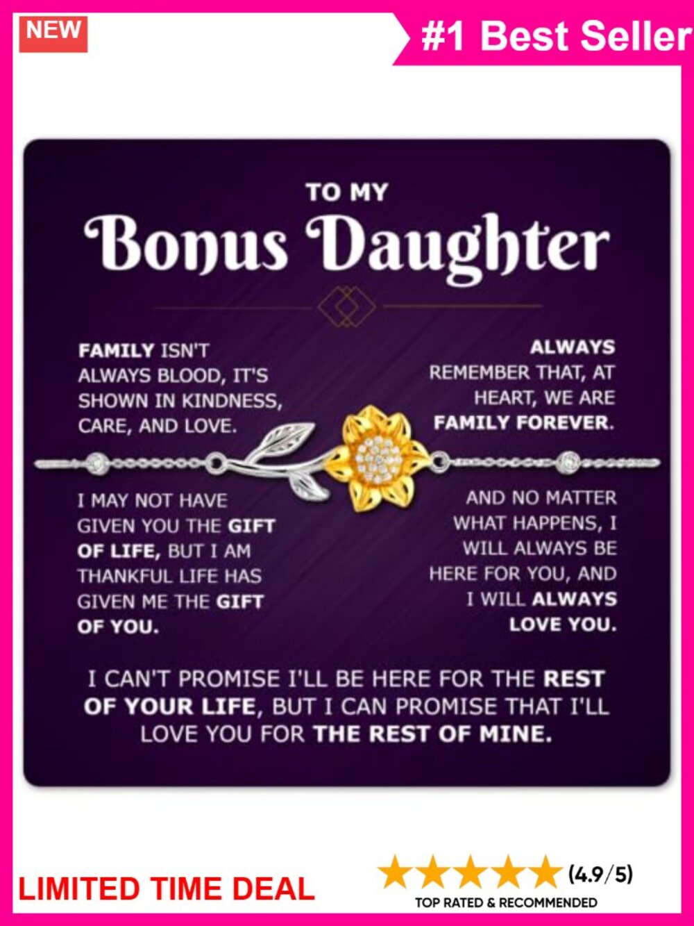 Sunflower Bracelet Bonus Daughter Gift Message Card Luxury Box